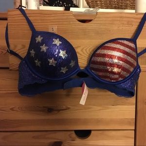 Victoria’s Secret Pink sequined red white blue bra